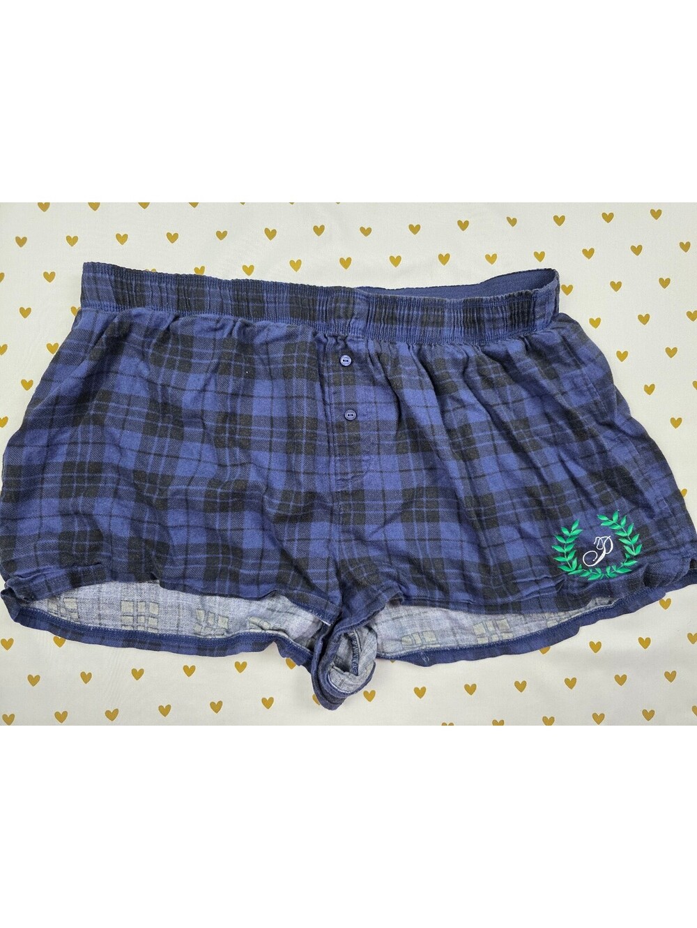 Victorias Secret PINK  Blue Plaid LARGE Sleep Shorts Boxers Pajama Bottoms